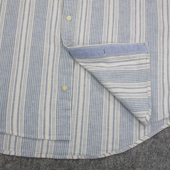 Tommy Hilfiger Shirt Mens 2XL Blue White Striped Linen Blend Short Sleeve Button - Picture 14 of 16